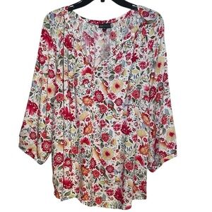Jones New York white with pink, red, and yellow floral print sz 2X